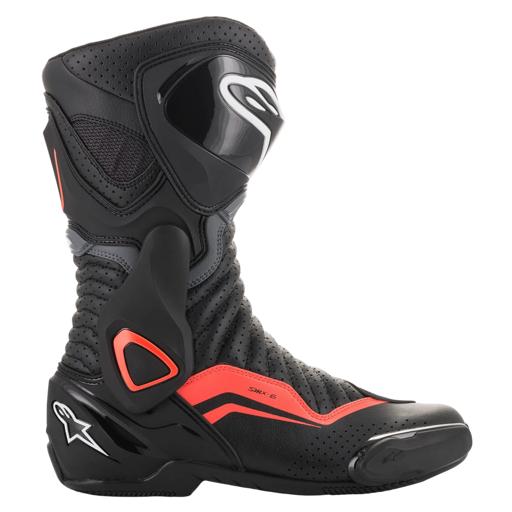 Alpinestars SMX-6 V2 Vented støvler, motorcykelracingstøvler, sort og neonrød, CE-certificeret, åndbar mikrofiberkonstruktion