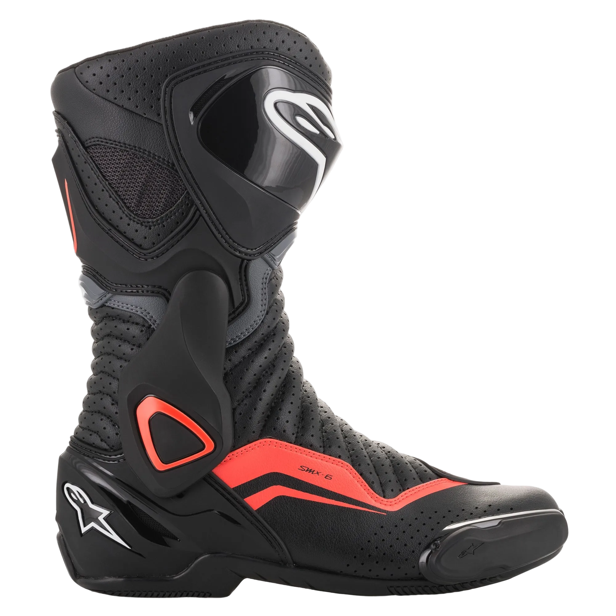 Alpinestars SMX-6 V2 Vented støvler, motorcykelracingstøvler, sort og neonrød, CE-certificeret, åndbar mikrofiberkonstruktion
