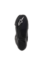 Alpinestars SMX-6 V2 Vented støvler, sorte motorcykelracingstøvler, nærbillede af tekstureret gummiydersål med hvidt Alpinestars-logo