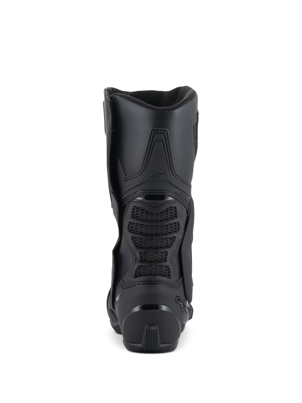 Alpinestars SMX-6 V3 Boots, Performance Motorcycle Boots, Black, rear view showing the reinforced heel, 3D mesh back flexion zone, and sleek ergonomic design for track and street riding