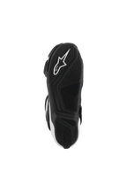 Alpinestars SMX-6 V3-støvler, sål set nedefra, sort gummi med tekstureret grebsmønster, hvidt Alpinestars-stjernelogo, højtydende motorcykelfodtøj