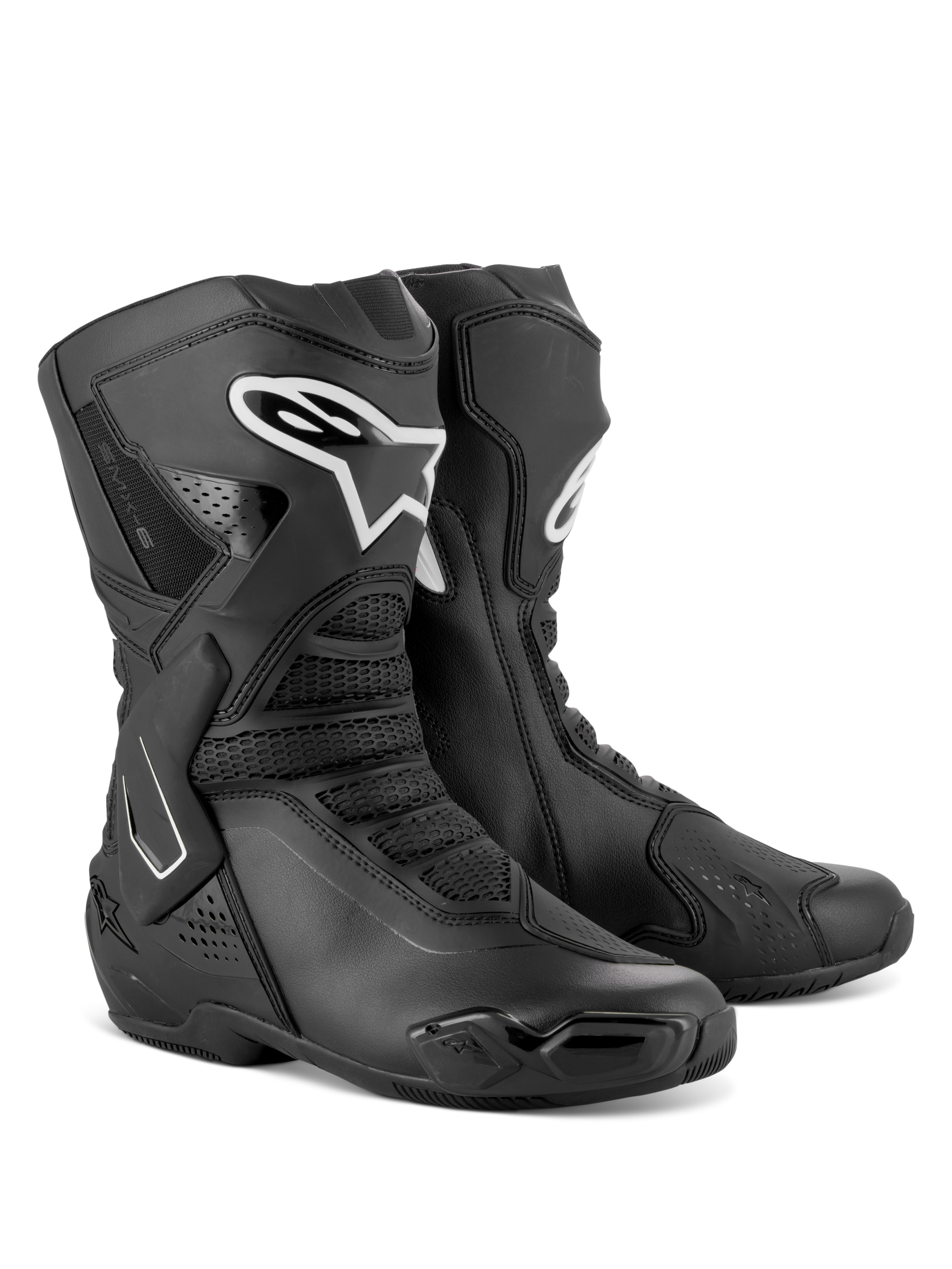 Alpinestars Stella SMX-6 V3 støvler, performance motorcykelstøvler til kvinder, sort og hvid, med mikrofiberkonstruktion, TPU skinnebens- og ankelbeskyttelse og mesh-flexzoner til bane- og gadekørsel