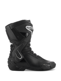Alpinestars Stella SMX-6 V3 støvler, motorcykelracingstøvler til damer, sort og hvid, profilvisning fra siden med TPU-ankelstøtte og skinnebensbeskyttere, åndbare mesh-paneler, hvidt Alpinestars-logo på fronten, udviklet til performance på bane og gade