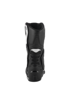 Alpinestars Stella SMX-6 V3 støvler, motorcykelstøvler til damer, sort og hvid, set bagfra med TPU-hælkappe og fleksible harmonikapaneler, slidstærkt performance-design