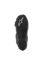 Alpinestars Stella SMX-6 V3-støvler, visning af sålen, sort letvægtsgummiblanding med tekstureret greb, hvidt Alpinestars-logo, designet til performance på bane og gade