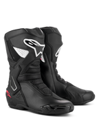 Alpinestars Stella SMX-6 V3 Boots, Women's Performance Riding Boots, Black White and Diva Pink, featuring white Alpinestars logos and pink star accents, sleek microfiber construction with TPU protectors for track and street performance