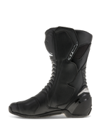 Alpinestars SMX S Boots, Motorcycle Riding Boots, Black on Black, side profile view, featuring durable microfiber upper, PU shin and heel protectors, ergonomic design for sport and road riding