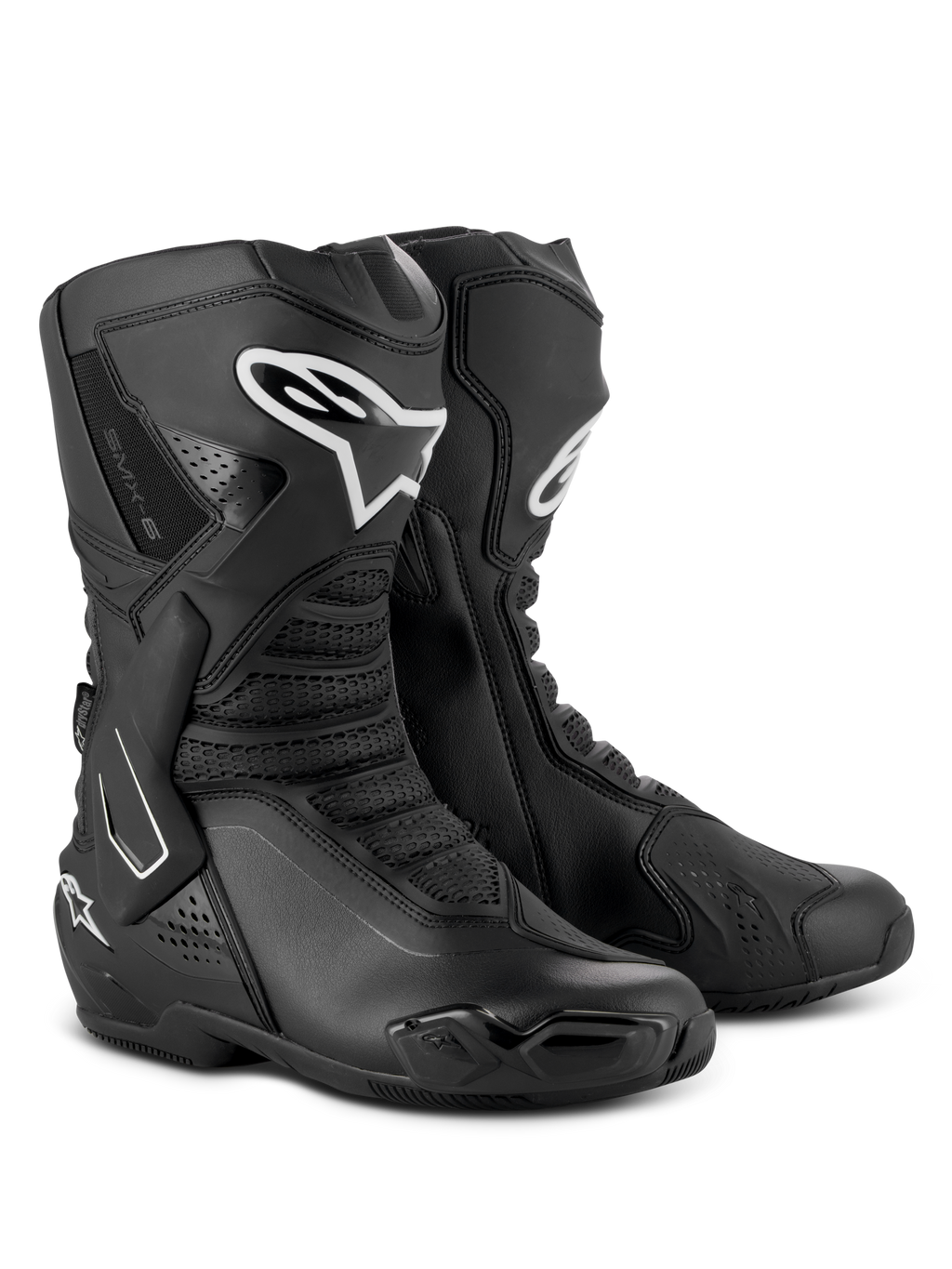 Alpinestars SMX-6 V3 Drystar® støvler, performance motorcykelstøvler, sort, med TPU-skinnebensbeskyttere med hvidt Alpinestars-logo, udskiftelige tå-sliders og avanceret mikrofiberkonstruktion, sports- og gadekørselsudstyr