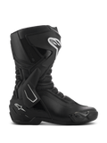 Alpinestars SMX-6 V3 Drystar-støvler, sorte performance-motorcykelstøvler vist fra siden, med hvide logodetaljer, TPU lateral ankelstøtte, forstærket skinnebensplade og fleksible mesh-paneler.