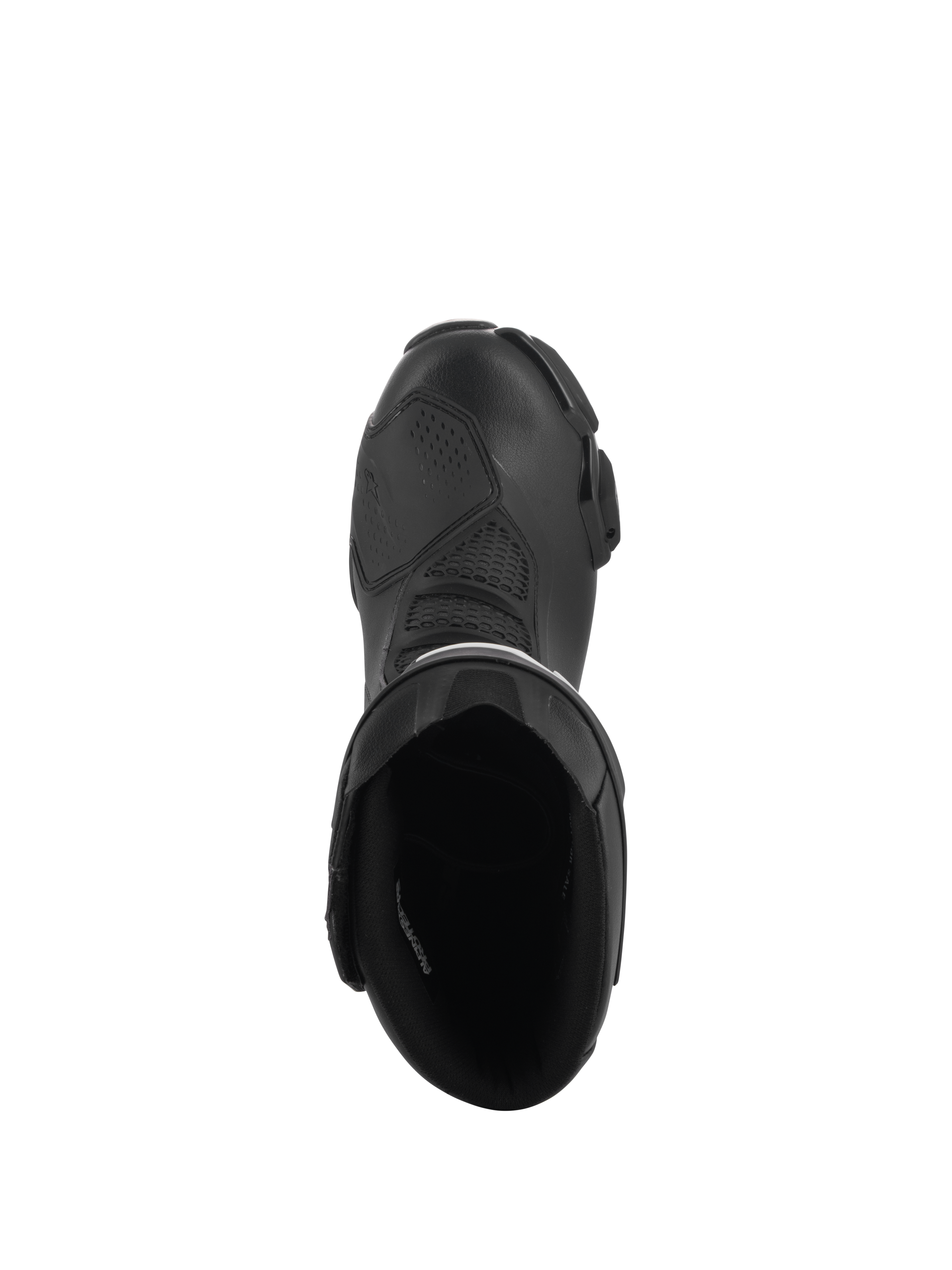 Alpinestars SMX-6 V3 Drystar® støvler, sort, set oppefra med kig ind i støvleåbningen, mikrofiber-overdel med TPU-gearskiftepude og indvendig foring, vandtætte sports- og gadekørselsstøvler