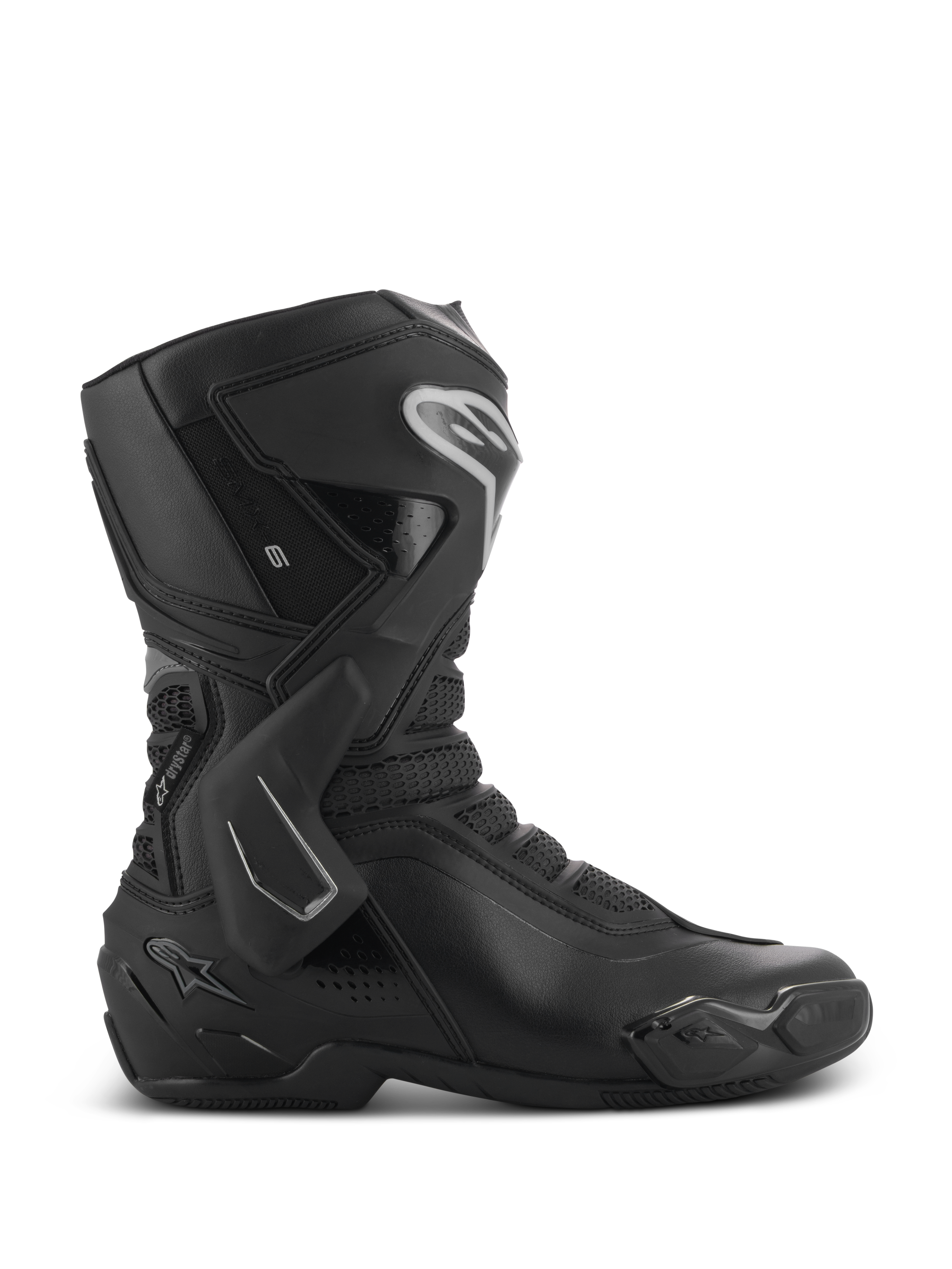 Alpinestars Stella SMX-6 V3 Drystar-støvler, motorcykelstøvler til damer, sort med sølvdetaljer, vandtæt Drystar-membran, med TPU-skinnebensbeskyttelse, ankelbeskyttelse og tåslider, performance-køreudstyr