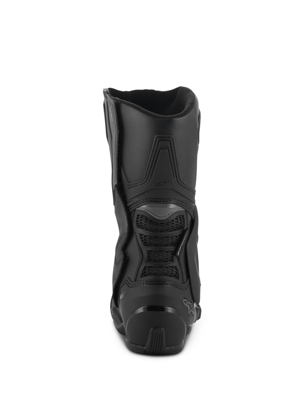 Alpinestars Stella SMX-6 V3 Drystar® støvler, sort, set bagfra med TPU-hælkappe og lægbeskyttelse bagpå, højtydende vandtætte motorcykelstøvler til kvinder