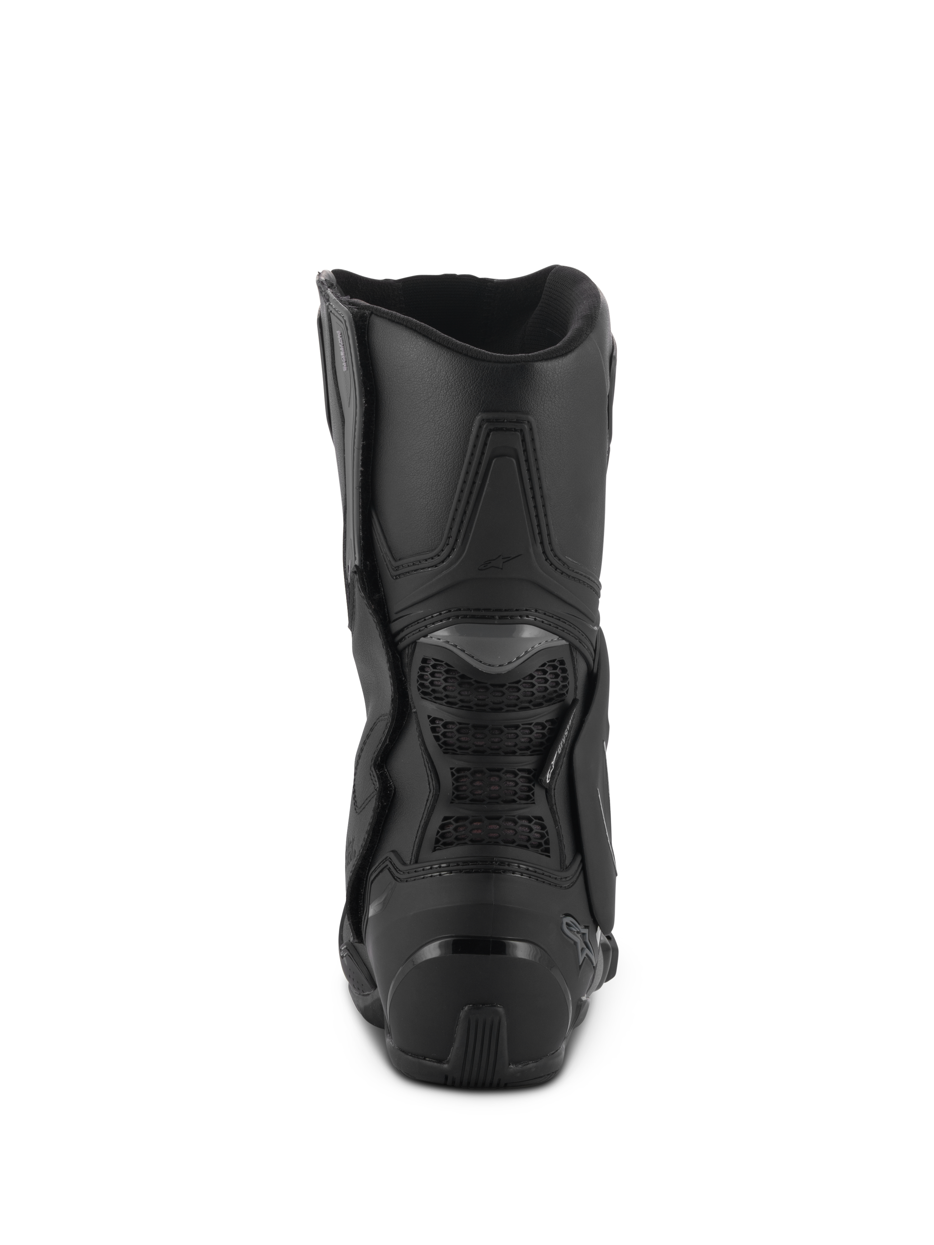 Alpinestars Stella SMX-6 V3 Drystar® støvler, sort, set bagfra med TPU-hælkappe og lægbeskyttelse bagpå, højtydende vandtætte motorcykelstøvler til kvinder