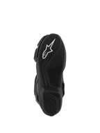 Alpinestars Stella SMX-6 V3 Drystar® støvler, bundvisning af den sorte gummisål med et fremtrædende hvidt Alpinestars-stjernelogo, tekstureret grebsmønster for optimal trækkraft og strømlinet design til kontrol over motorcyklen.