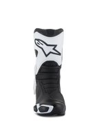 Alpinestars Stella SMX-6 V3 Drystar® støvler, motorcykelstøvler til damer, hvid og sort, frontvisning der viser den hvide skinnebensplade med Astars-logoet, sorte teksturerede flekszoner og beskyttende TPU-elementer til højpræstationskørsel.
