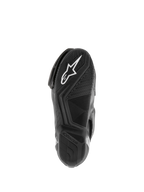 Alpinestars SMX S Waterproof støvler, motorcykelstøvler, sort, visning af den teksturerede gummisål med hvidt Astar-logo og vandspredende slidbanemønster