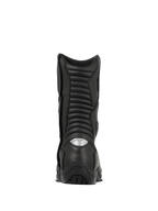 Alpinestars Web GORE-TEX støvler, vandtætte motorcykel touringstøvler, sort, set bagfra med ribbede harmonika-flekszoner og en reflekterende hælindsats for synlighed om natten, slidstærk læderkonstruktion med en robust sål