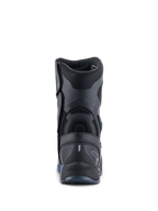 Alpinestars RT-8 GORE-TEX støvler, motorcykel touringstøvler, sort og blå, set bagfra med fremhævning af den forstærkede hælkappe, teksturerede syntetiske paneler og diskret Alpinestars-branding.