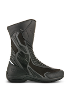 Alpinestars Air Plus V2 GORE-TEX støvler, sorte motorcykeltouringstøvler, sidevisning der viser ventileret mesh og perforeret læderkonstruktion, vandtæt og åndbart design, forstærkede beskyttelsesområder, robust gummisål, GORE-TEX branding-detalje