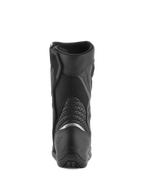 Alpinestars Air Plus V2 GORE-TEX støvler, motorcykel touringstøvler, sort, set bagfra viser hæl- og lægområdet, med en sølvfarvet reflekterende indsats, perforerede læder-harmonikapaneler og åndbar mesh-konstruktion