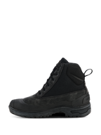 Alpinestars Woman Judy Waterproof støvler, sorte motorcykelstøvler, kampstøvle-inspireret high-top design set fra siden, med snørebånd og trækstrop bagpå, forhøjet gummisål, slidstærk læder- og tekstilkonstruktion til bykørsel