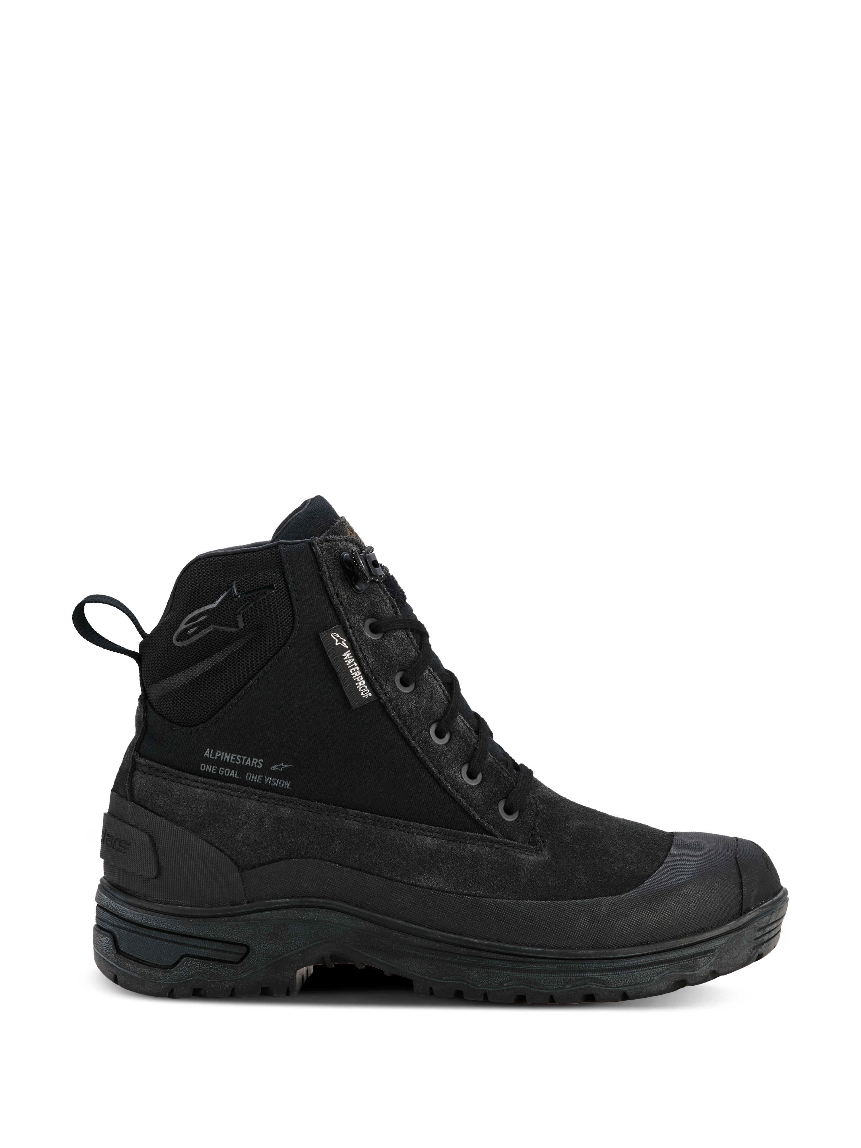 Alpinestars Woman Judy Waterproof støvler, sorte urban motorcykelstøvler til damer, high-top kampstøvle-stil med snørebånd, robust tyk sål, vandtæt mærke og trækstrop bagpå, mat ruskind og tekstilfinish