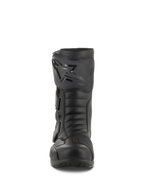 Alpinestars Radon Drystar® Boots, Waterproof Touring Motorcycle Boots, Black, front-facing view showing the shin plate with Alpinestars logo, adjustable straps, and reinforced toe box