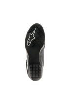 Alpinestars Stella Valencia vandtætte damestøvler, sort, visning af sålen med tekstureret gummi og skridsikkert grebsmønster samt hvidt Astars-logo, designet til stabilitet under motorcykel-touring.