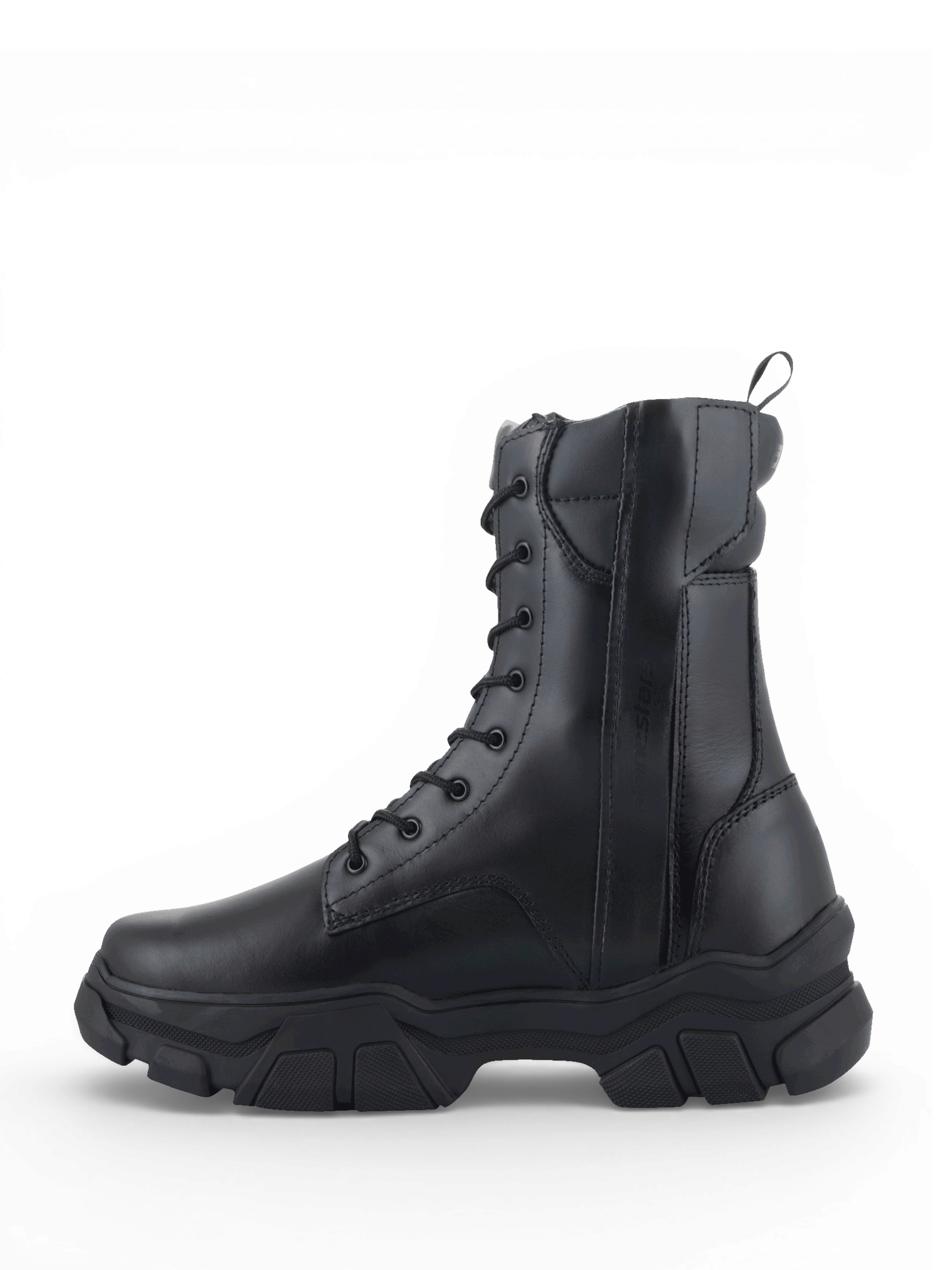 Alpinestars Ava Women's Boots, urban motorcycle riding boots in black leather with a chunky elevated rubber sole.