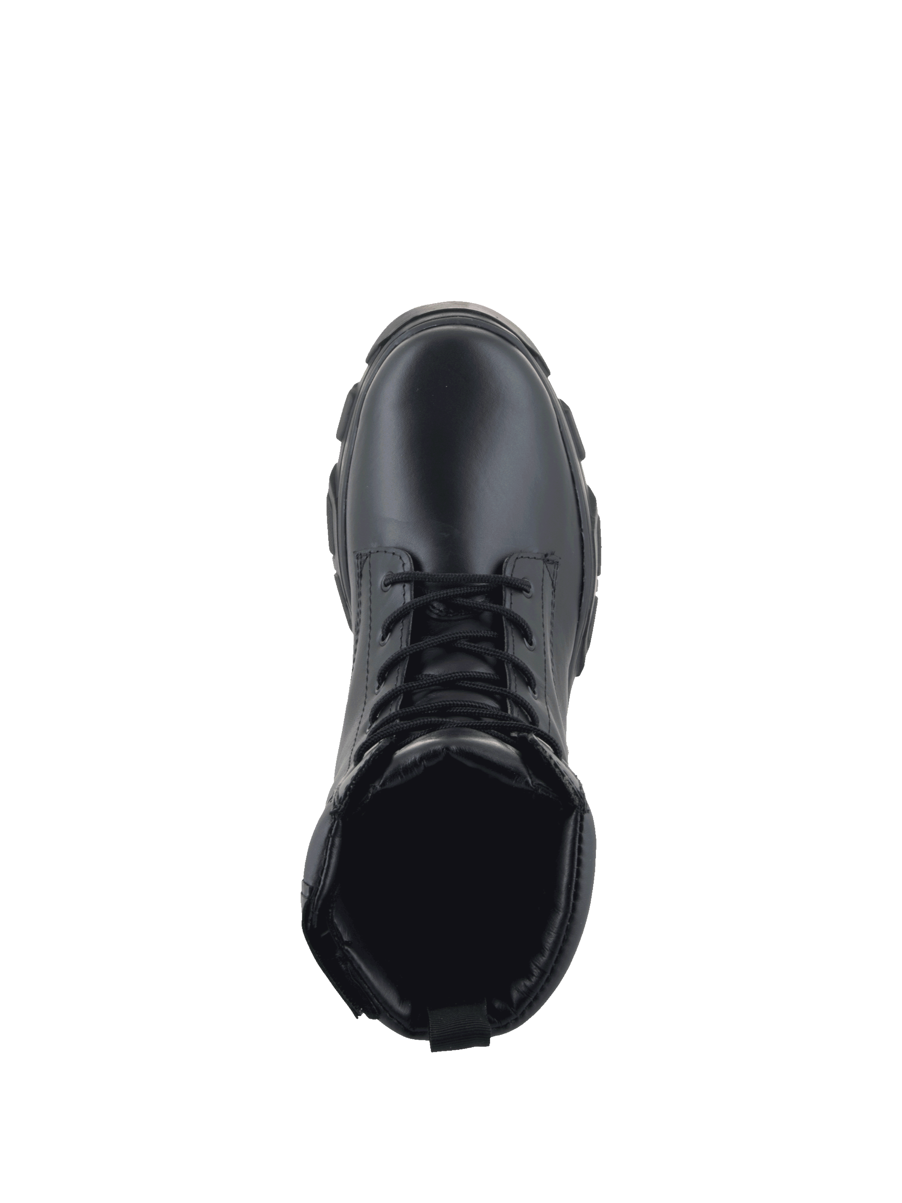 Alpinestars Ava Women's Boots, black leather urban motorcycle boots, top view showing lace closure and durable rubber sole.