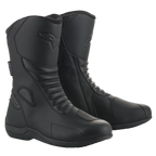 Alpinestars Origin Drystar® støvler, sorte motorcykel touringstøvler, mikrofiber-overdel med front-harmonikaflekszoner, præget Alpinestars-logo på læggen, syntetisk gearskiftepude, strømlinet vandtæt design til vej- og adventure-kørsel
