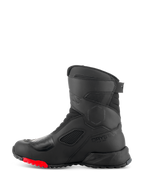 Alpinestars RT-7 Drystar® støvler, motorcykel touringstøvler, sort og rød, sideprofil med Drystar-logo, forstærket skiftepude og holdbar mønstret sål med røde detaljer til adventure-kørsel
