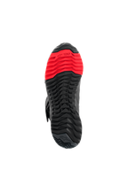 Alpinestars RT-7 Drystar® støvler, sålvisning, robust sort og rødt groft mønster, med TPF Transversal Protection Frame-logo på forfoden, designet til komfort under kørsel og gang