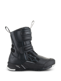 Alpinestars Stella RT-7 Touring Drystar støvler til damer, sorte motorcykelstøvler til touring, sidevisning med tre velcroremme, vandtæt overdel i mikrofiber og tekstil, forstærket hæl med stjerne-logo og slidstærk grovmønstret sål med hvide detaljer