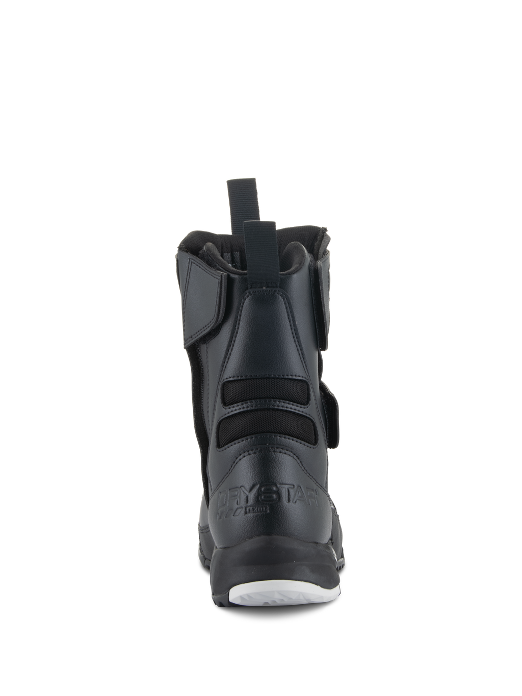 Alpinestars Stella RT-7 Touring Drystar® støvler til damer, motorcykelstøvler til damer, sort, set bagfra med præget Drystar-branding på hælen, trækstrop bagpå og fleksible tekstilbælge for øget bevægelighed.