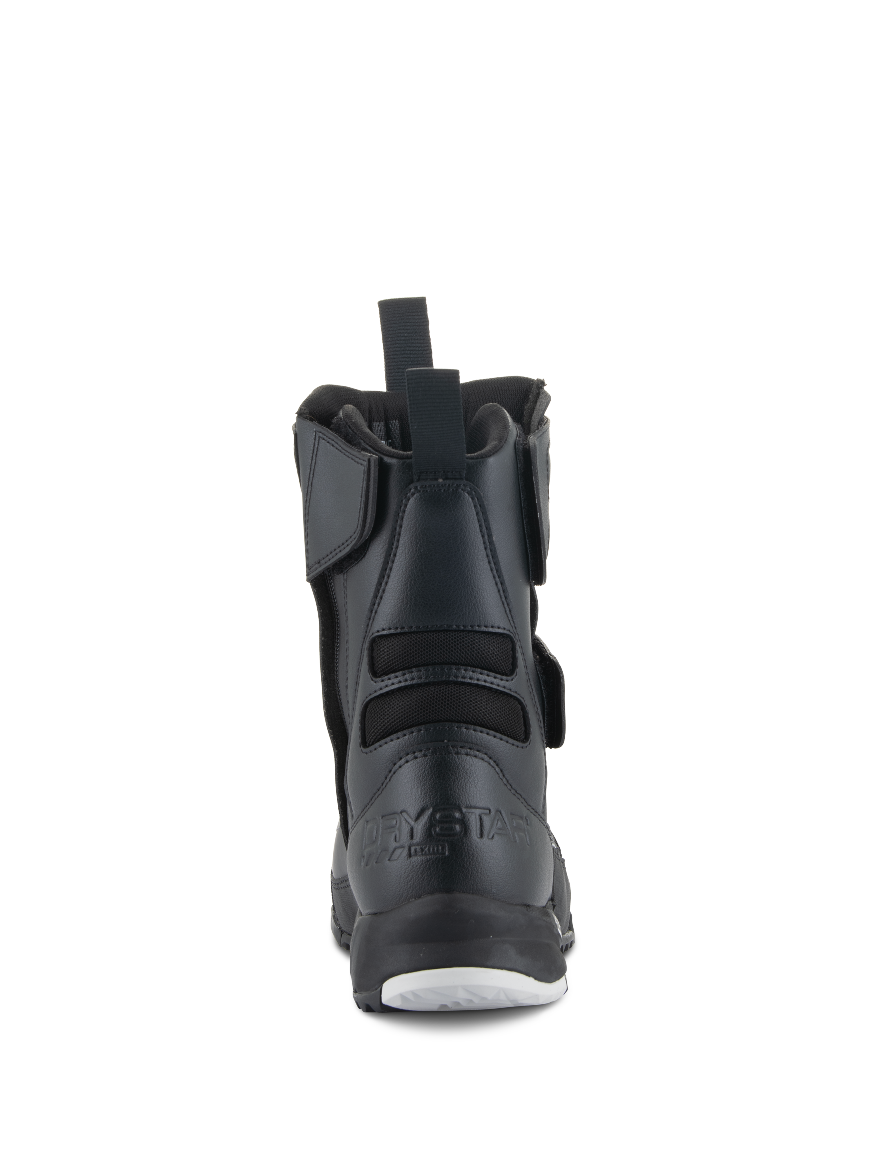 Alpinestars Stella RT-7 Touring Drystar® støvler til damer, motorcykelstøvler til damer, sort, set bagfra med præget Drystar-branding på hælen, trækstrop bagpå og fleksible tekstilbælge for øget bevægelighed.