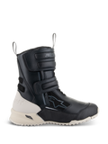 Alpinestars Women Stella RT-7 Touring Drystar Boots, Motorcycle Touring Boots, Black and White, featuring three adjustable Velcro straps, front and rear pull loops, and a rugged lug outsole with TPF support frame