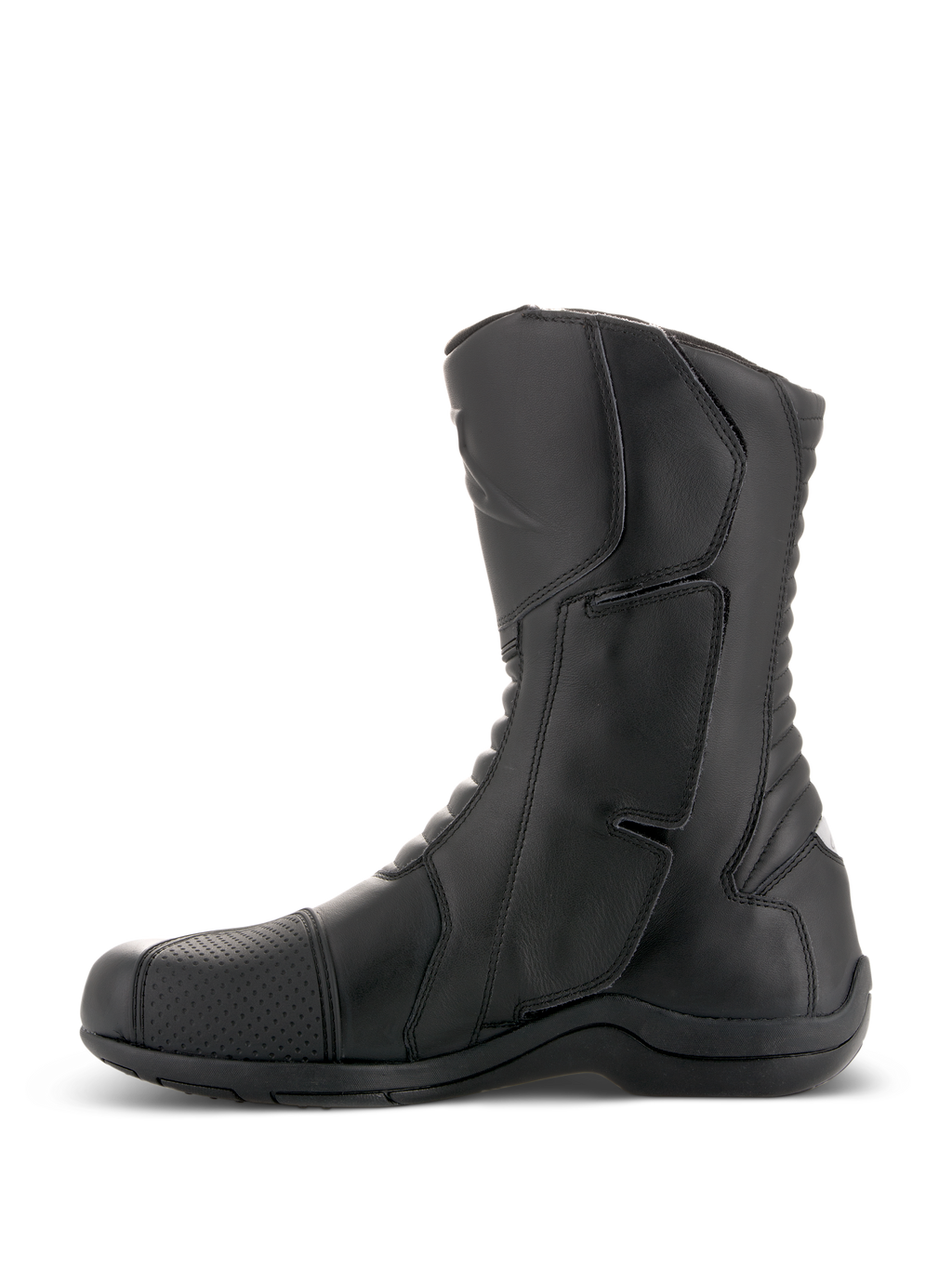Alpinestars Andes V2 Drystar® støvler, sorte motorcykel touring-støvler, set fra siden, vandtæt læderkonstruktion med forstærket skinnebensbeskytter og harmonika-flexpaneler, fodtøj til adventure-kørsel