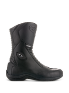 Alpinestars Andes V2 Drystar støvler, sorte motorcykelstøvler til touring, design med højt skaft, vandtæt læderkonstruktion, harmonika-flexpaneler foran og bagpå, hvidt stjerne-logo og Drystar-branding, robust sort sål, beskyttende forstærket ankel og tå