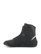 Alpinestars Fastback 2 Drystar® Waterproof Shoes, Motorcycle Riding Shoes, Black and White, side profile view, black leather and microfiber construction with high-top cuff, white logo detail on heel, sleek waterproof footwear for road riding