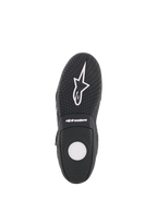 Alpinestars Fastback 2 Drystar® Waterproof Shoes, Motorcycle Riding Shoes, Black and White, sole view showing textured rubber outsole, hexagonal grip pattern, and white Alpinestars branding