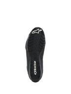 Alpinestars Celer sko, underside af sålen, sort oliebestandig gummiblanding med tekstureret bølget grebsmønster, hvidt Alpinestars-logo på tå og hæl, designet til greb på motorcyklens fodhvilere