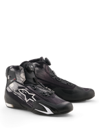 Alpinestars Celer Superair Shoes, Motorcycle Riding Shoes, Black and White, featuring a dial-operated Rotor Closure System on the tongue, white star logo on a breathable textile upper, and a sporty low-profile design.