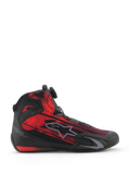 Alpinestars Celer Superair sko, motorcykelsko, sort og klar rød, set fra siden med en stribet grafisk tekstiloverdel, gråt Alpinestars-logo og Rotor-lukningssystem, sporty performance-fodtøj til motorcyklister