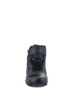 Alpinestars Faster-3 Rideknit® sko, motorcykelsko, sort sort, set forfra med snørebånd og velcro-ankelrem, letvægts mikrofiber- og mesh-konstruktion