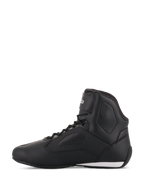Alpinestars Stella Faster-3 Rideknit® sko til damer, motorcykel-køresko i sort, gul og lyserød, set fra siden, med et strømlinet high-top design, perforerede paneler og en hvid detalje på hælen.