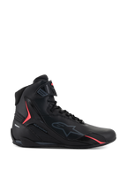 Alpinestars Stella Faster-4 Shoes, Women's Motorcycle Riding Shoes, Black with Diva Pink accents, side view, high-top design with laces and ankle strap, sporty urban protective footwear
