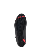 Alpinestars Stella Faster-4 Shoes, bottom view of the sole, Black and Diva Pink, featuring a textured rubber grip pattern, Alpinestars logo on the heel, and integrated shank for support, durable outsole for motorcycle riding