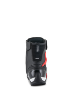 Alpinestars Superfaster sko, motorcykelsko, sort, rød og hvid, set bagfra med forstærket TPU-hælkappe og Achilles-beskytter, teknisk high-top design.