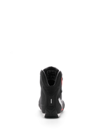 Alpinestars Sektor sko, motorcykelsko, sort, hvid og rød fluo, set bagfra med fokus på hælen og den indvendige ankelpolstring, strømlinet mikrofiber-finish til sport og landevejskørsel